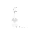 FLAT BIO FLEX LABRET WITH 316L SURGICAL STEEL CRESCENT MOON SHAPE TOP PUSH IN 